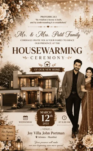 Luxury Couple House Warming Invitation Card with Photo for New Home Ceremony HWICE-14
