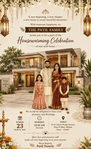 Premium Family House Warming Invitation Card with Family Photo for Griha Pravesh and New Home Celebration HWICE-15