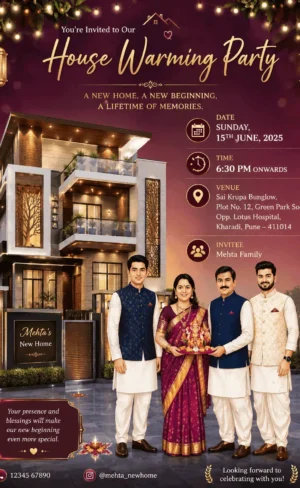 Traditional Marathi Griha Pravesh Invitation Card for Vastu Shanti and House Warming Ceremony HWICM-18