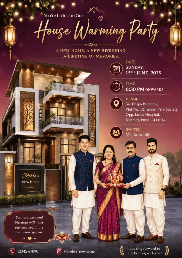 Luxury Family House Warming Party Invitation Card with Family Photo for New Home Celebration HWICE-17