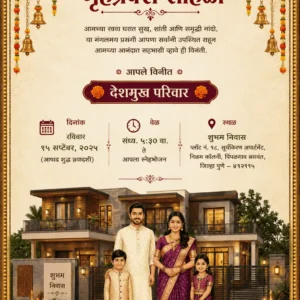 Traditional Marathi Griha Pravesh Invitation Card for Vastu Shanti and House Warming Ceremony HWICM-18