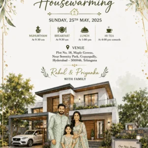 Elegant Family House Warming Invitation Card with Family Photo for New Home Celebration HWICE-19