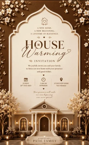 Royal Floral House Warming Invitation Card for Griha Pravesh and Vastu Shanti Ceremony HWICE-12