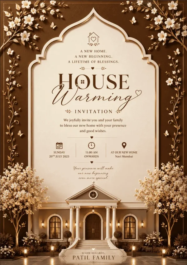 Royal Floral House Warming Invitation Card for Griha Pravesh and Vastu Shanti Ceremony HWICE-12