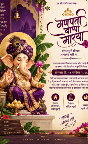 Traditional Marathi Ganesh Chaturthi invitation card with Lord Ganesha design