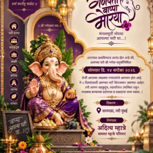 Premium Marathi Ganesh Chaturthi invitation card with traditional Lord Ganesha design