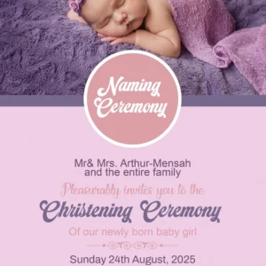Naming Ceremony Invitation Card English baby girl lavender pink design