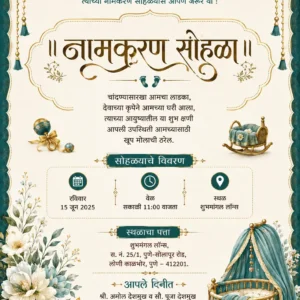 Marathi Naming Ceremony Invitation Card with traditional baby cradle